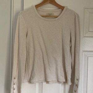 Madewell Cream Long-Sleeve Crewneck Top with Cuff Buttons
